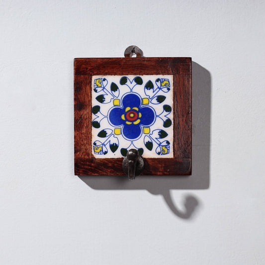 Original Blue Pottery Ceramic Tile Wall Hook Hanger (1 Peg)