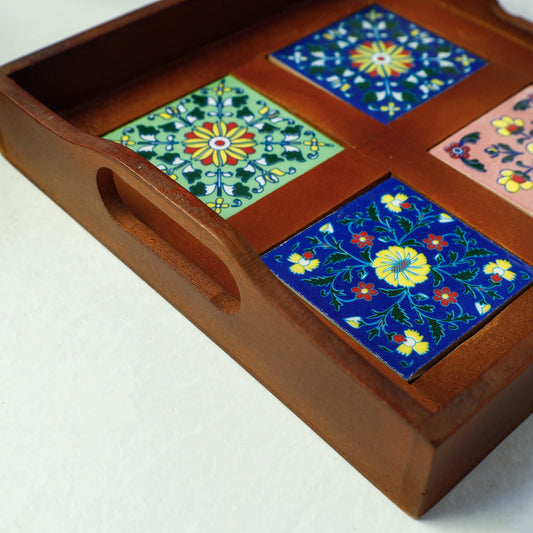 Handcrafted Blue Pottery Serving Tray (9 x 9 in)