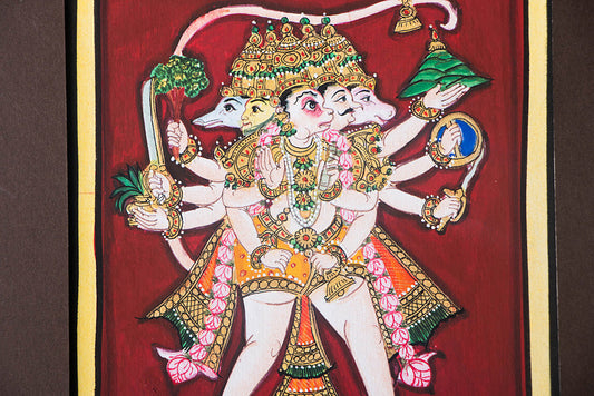 8in x 6in - Traditional Mysore Painting Panchamukhi Hanuman God